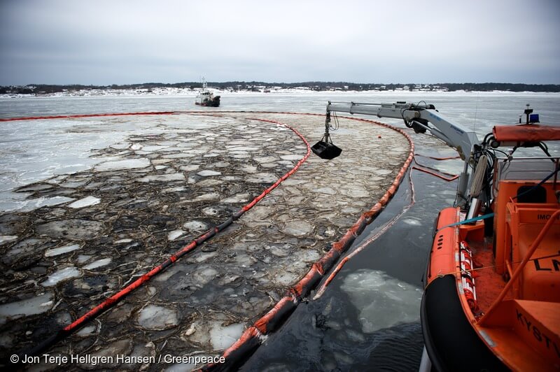 Cleanup operations close to Norway's Yttre Hvaler marine national park where the Icelandic container ship Godafoss ran aground on the Southern Norwegian coast. Activists warn Russia's Northern Sea Route poses a number of risks to the Arctic's delicate ecosystems and threatens to accelerate climate change